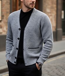 preiswerte -Herren Pullover Strickjacke Fleece Pullover Stricken Strick Feste Farbe V Ausschnitt Stilvoll Täglich Bekleidung Winter Rote Blau XS S M