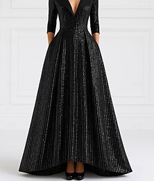 abordables -Robe smoking Ligne A Formel Mariage robe demoiselle d honneur Strass Élégant ancien Manche 3/4 Longueur au sol Revers crantés Col à revers Fermeture éclair