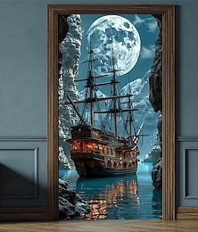 abordables -Tapisserie de porte, bannières extérieures, lune, bateau pirate, fantaisie, mystique, chambre à coucher, salon, chambre d'adolescent, dortoir universitaire, hommes, caverne d'homme, décorations de