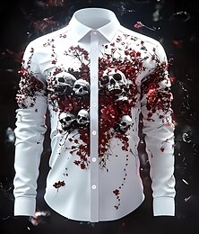 economico -Per uomo Teschio Floreale / Fiore Giorno dei Morti Camicia Camicia con Bottoni Manica Lunga Gotico punk oscuro All'aperto Ferie Estate Primavera Collo ripiegato Stampa 3D camicie con colletto Rosso