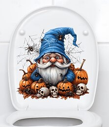 お買い得  -ハロウィンのノームカボチャトイレステッカー、面白いトイレシートカバーデカール、ハロウィンパーティー用の不気味なバスルームの壁飾り