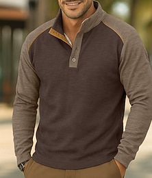 abordables -Homme Sweat-shirt Sweat à capuche Pull Sweat à capuche boutonné Noir Bleu Café Col montant Uni Patchwork Bloc de Couleur Sport & Loisir Occasionnel Quotidien Streetwear Frais Vêtements de sport