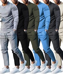 お買い得  -男性用 2ピーストラックスーツ スウェットスーツセット スポーツウェア ポケット付き ソリッド スーツウェア 春 ブラック アーミーグリーン ジム いい結果になる ランニング ハイウエスト ライトウェイト ファッション 長袖 スポーツ アクティブウェア マイクロエラスティック レギュラー