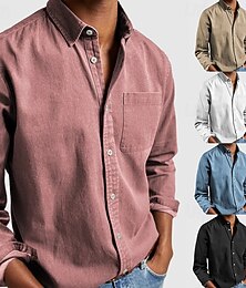 economico -Per uomo Camicia Camicia casual Camicia con Bottoni Nero Bianco Rosa Rosso Blu marino Manica Lunga Semplice Bavero Casuale Quotidiano Tasca Frontale Abbigliamento Elegante Moda Casual