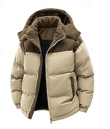 economico -piumino in velluto a coste da uomo con tasca imbottita, cerniera intera, cappuccio, per Natale, all'aperto, strada, normale, neutro, moda, quotidiano, invernale, tinta unita, color block, nero, verde,