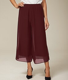 abordables -Femmes Culottes Jambe Large Vacances Classique Longueur mollet Taille Moyenne Taille Élastique Stylé Mode Élastique Formel Bureau Tenue Quotidienne Vin Été Printemps Automne