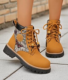 abordables -Botines amarillos con cordones y paneles de tejido jacquard para mujer: calzado de senderismo de moda para otoño, invierno y conjuntos casuales al aire libre.