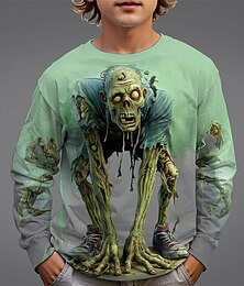 abordables -Halloween Garçons 3D Crâne T-shirt manche longue Printemps Automne Mode Basique Enfants 4-12 ans Col Rond Extérieur Occasionnel Quotidien Coupe régulière