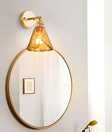 billiga -modern vägglampa i mässing minimalistisk lampetter med tefärgad glasskärm vägglampor med 90° upp- och nedjustering 110-240v