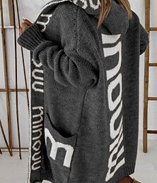 halpa -Naisten Neulos Neule Tyylikäs Muoti Katutyyli Kirjain Hupullinen Tasku Kudottu Pitkähihainen Pitkät topit Neuloa ulko- Päivittäin Viikonloppu Musta Oranssi Kevät Syksy