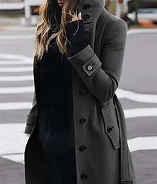 رخيصةأون -نسائي معطف شتوي معطف الدفء مريح جيب Buttons أنيق كاجوال سهل عطلة شارع فضفاض مناسب للبس اليومي طويلة طوي عادي كم طويل ملابس خارجية أسود أحمر برتقالي الخريف الشتاء