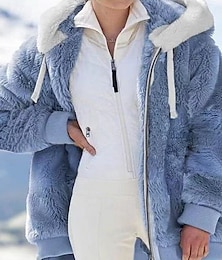 Χαμηλού Κόστους -Γυναικεία Μπουφάν Sherpa Άνετο Αναπνέει Τσέπη Κομψό Καθημερινό Σκέτο Διακοπές Δρόμος Causal Καθημερινά Ρούχα Ανοικτό Μπροστά Κανονικό Με Κουκούλα Κανονικό Μακρυμάνικο Εξωτερικά ενδύματα