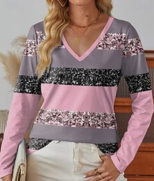 ieftine -Pentru femei Tricou Ombre Grafic Geometric Epocă Stilat Clasic Manșon Lung În V Topuri obișnuite Zilnic Imprimeu Roz Îmbujorat Mov Trifoi Primăvară Toamnă Iarnă