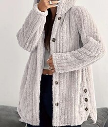 preiswerte -Damen Kapuzenjacke Warm Bequem Tasche Knöpfe Lässig Einfach Urlaub Straße Lässig Alltagskleidung Einreihig Regulär Mit Kapuze Normale Passform Langarm Oberbekleidung Schwarz Rosa Rote Frühling Herbst