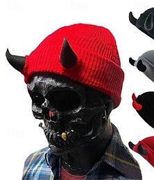 halpa -Miesten Sukupuolineutraali Pipo Talvihatut Pipot 骷髅头毛线帽 Neulo hattu Musta Rubiini Polyesteri Kudottu Kodikas Arki-asut Bile Paholainen Lämmin