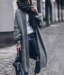 abordables -Femmes Pull Cardigan Mode Streetwear Quotidien Couleur Unie Côtelé Ouvert devant Tricoté manche longue Hauts Longs Tricoter Fête Sortir Week-end Gris Automne Hiver