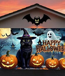 abordables -Couverture de porte de garage d'Halloween, maison hantée sombre, citrouille, crâne, pierre tombale, décoration extérieure effrayante, décor de jardin hanté d'horreur effrayant, fournitures de fête