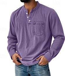 olcso -Férfi Régies (Vintage) Henley ing Póló póló Hosszú ujj Retró Alkalmi Hétköznapi Tavasz Ősz Minden évszak Fekete Rózsaszín Bíbor Medence Lóhere Henley Henley póló