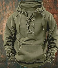 abordables -Sudadera con capucha y cordón para hombre, color negro, rosa, verde militar, azul, caqui, con capucha, lisa, con bolsillo delantero, para deportes al aire libre, uso diario, vacaciones, ropa de calle, básica, informal, para otoño e invierno, ropa, sudader