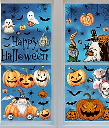 levne -8 listů halloweenských samolepek na okna, ručně kreslené kreslené skřítkové dýňové samolepky, statické samolepky na okna, halloweenské domácí dekorace &dekorace obchodu