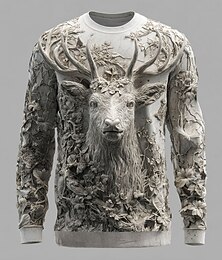 olcso -Férfi 3D nyomtatás 3D Szarvas Pulóver Alkalmi Terített nyak Vakáció Parti Ajándék Fehér Medence Crewneck 3D Minden évszak Tervező