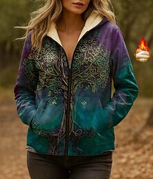 levne -dámské zipované mikiny s kapucí fleecová podšívka grafický geometrický paisley elegantní teplý vintage dlouhý rukáv kapucí běžný topy domov práce večírek večerní oblečení zipový tisk zelený jaro