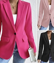 abordables -Mujer chaqueta Cómodo Bolsillo Botones Elegante Moda Exterior Plano Noche Casual Diario Fin de semana Botonadura Simple Regular Diseño Ajuste regular Manga Larga Ropa de calle Rosa Claro Negro Rosa