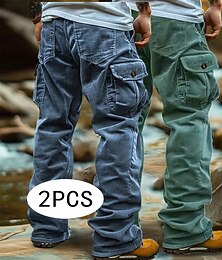 Недорогие -Муж. Брюки карго Брюки-карго Вельветовые брюки Мешковатые брюки Повседневные брюки Эластичная талия Мульти карман Прямая нога Полотняное плетение Комфорт Дышащий Полная длина