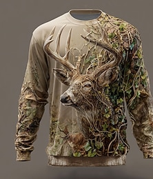 olcso -Férfi Falevél Szarvas Pulóver Alkalmi Terített nyak Vakáció Parti Ajándék Burgundi vörös Barna Crewneck 3D Minden évszak Tervező