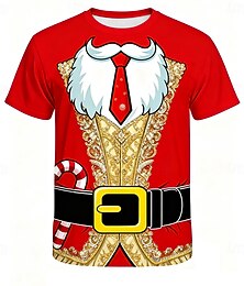 お買い得  -クリスマス 男性用 サンタクロース コスチューム Tシャツ 半袖 Tシャツ 3Dプリント クルーネック シャツ 日常 デザイナー アーティスティック バケーション パーティー ストリート ルビーレッド ブルー グリーン オールシーズン 衣類 S M L XL XXL XXXL