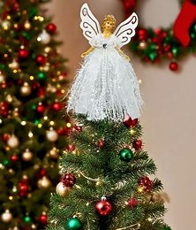 levne -vánoční ozdoba na stromeček s andělem, plyšová figurka stojícího anděla, kreativní vánoční dekorace na stromeček, slavnostní dekorace na stůl, sada na ozdobu na vrchol vánočního stromečku