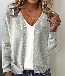 abordables -Femmes Pull Cardigan Streetwear Occasionnel Couleur Unie Col en V Boutons Tricoté manche longue Hauts Réguliers Tricoter Quotidien Fête Sortir Rouge vin Noir Automne Hiver