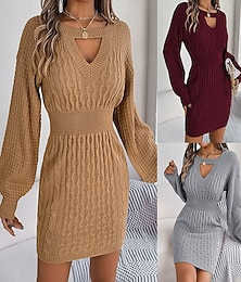 olcso -Női Mini ruha Melegítőruha Bodycon Hüvelyruha Divat Modern Lámpás hüvely Napi Szabadság Hétvége Normál Sima Hosszú ujj Terített nyak Bor Khakizöld Szürke Tavasz Ősz