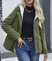preiswerte -Damen Wintermantel Fleecejacke Bequem Atmungsaktiv Tasche Lässig Einfach Urlaub Straße Lässig Alltagskleidung Reisverschluss Regulär Mit Kapuze Normale Passform Langarm Oberbekleidung Schwarz Blau