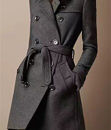 رخيصةأون -نسائي معطف شتوي معطف الدفء مريح جيب Buttons كاجوال لون الصلبة عطلة شارع فضفاض مناسب للبس اليومي طويلة طوي عادي كم طويل ملابس خارجية أسود أحمر بني الخريف الشتاء