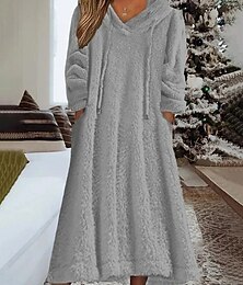 ieftine -Pentru femei Rochii Midi Rochie casual Rochie de iarnă Modă Modern Zilnic Sfârșit de săptămână Fit regulat Simplu Manșon Lung Capișon Gri Iarnă Toamnă