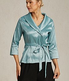 economico -Per donna Blusa Top da sera Nodo frontale Elegante Metallico Moderno Manica 3/4 Scollo a V Top Regolari Festa serale Ospite di nozze Semi-Formale Blu turchese Primavera, Autunno, Inverno, Estate
