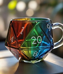 preiswerte -Regenbogen d20 Würfelbecher, polyedrische Würfel Kaffeetasse mit Henkel, transparente Glasspieltasse für RPG-Liebhaber, Spieleabend-Tassen Geschenk für Fantasy-Liebhaber