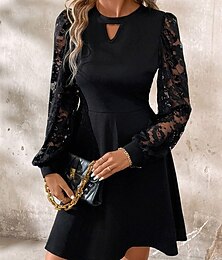 ieftine -Pentru femei Rochie Mini Rochie casual Rochie de Cocktail Elegant Modă Modern Manșon de lanternă Zilnic Serată Sfârșit de săptămână Fit regulat Simplu Manșon Lung Stil Nautic Negru Primăvară Toamnă