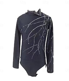 olcso -Műkorcsolya-top Férfi Fiú Klizanje na ledu Felsők Fekete Kollázs Spandex Nagy rugalmasságú Edzés Professzionális Verseny Kűrruhák Klasszikus Kristály / Strassz Hosszú ujj Jégkorcsolyázás