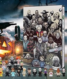 levne -Halloweenský adventní kalendář s hororem 2025, halloweenský odpočítávací kalendář 2025 pro děti i dospělé s 24 díly klasických sběratelských figurek panenek, předvánoční panenka