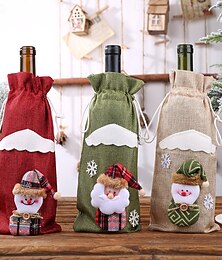 ieftine -Pachet de 3 huse pentru sticle de vin de Crăciun, pungi de șampanie cu Moș Crăciun, suporturi pentru sticle de vin roșu de sărbători, decorațiuni de masă de Crăciun, pungi reutilizabile pentru