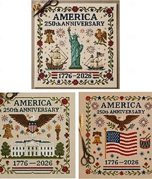 abordables -Kit de point de croix commémoratif du 250e anniversaire des États-Unis, kits de point de croix patriotiques personnalisés, broderie commémorative pour débutants, cadeaux de style estampillé et compté pour les vétérans et les fans militaires