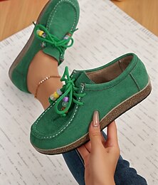 abordables -chaussures décontractées vertes pour femmes avec lacets perlés, mocassins confortables pour la marche quotidienne et les vêtements de plein air
