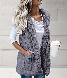 ieftine -Pentru femei Γιλέκο Comfortabil Buzunar Casual Culoare solidă Vacanță Stradă Casual Purtare Zilnică Regulat Hanorac cu gluga Fit regulat Fără manșon Îmbrăcăminte exterioară Negru Alb Roșu Vin Toamn