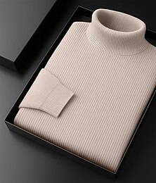 abordables -Hombre Pulóveres Suéter de punto Estriado Tejer Tops regulares De Punto Ajustado Plano Cuello Alto Prendas de punto Moderno Casual Ropa Cotidiana Ropa Otoño Vino Negro S M L