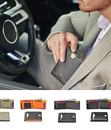 זול -ארנק דק לגברים עם חסימת rfid, דוגמת סיבי פחמן, קליפס כסף, ארנק דו-כיווני, בעל כרטיסי אשראי מינימליסטי, ארנק נגד גניבה, כיס קדמי קומפקטי לגברים