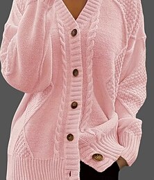 abordables -Femmes Pull Cardigan Élégant Mode Streetwear Couleur Unie Col en V Boutons Tricoté manche longue Hauts Réguliers Tricoter Extérieur Quotidien Week-end Rose Claire Rouge Automne Hiver
