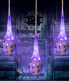 abordables -Lot de 3 œufs d'araignée lumineux à suspendre, décoration d'Halloween, sacs grande araignée d'Halloween et toile d'araignée avec guirlande lumineuse solaire, accessoires d'araignée pour décoration de fête intérieure et extérieure d'Halloween