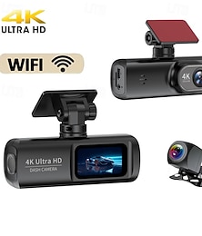 abordables -Caméra de tableau de bord haute définition 4K à double objectif avant et 1080p à l'arrière avec connectivité mobile Wi-Fi, enregistrement en boucle DVR pour voiture, livrée avec une carte mémoire de